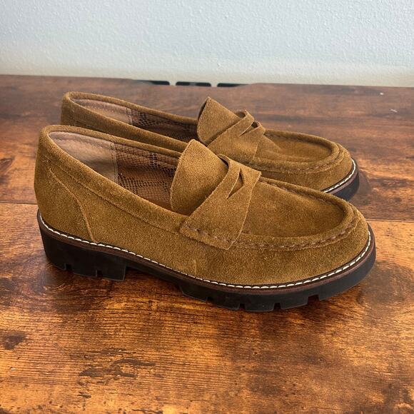 90s White Mountain Gunner Chunky Loafers Brown Suede Leather Shoes Women's 8.5 - Picture 3 of 9